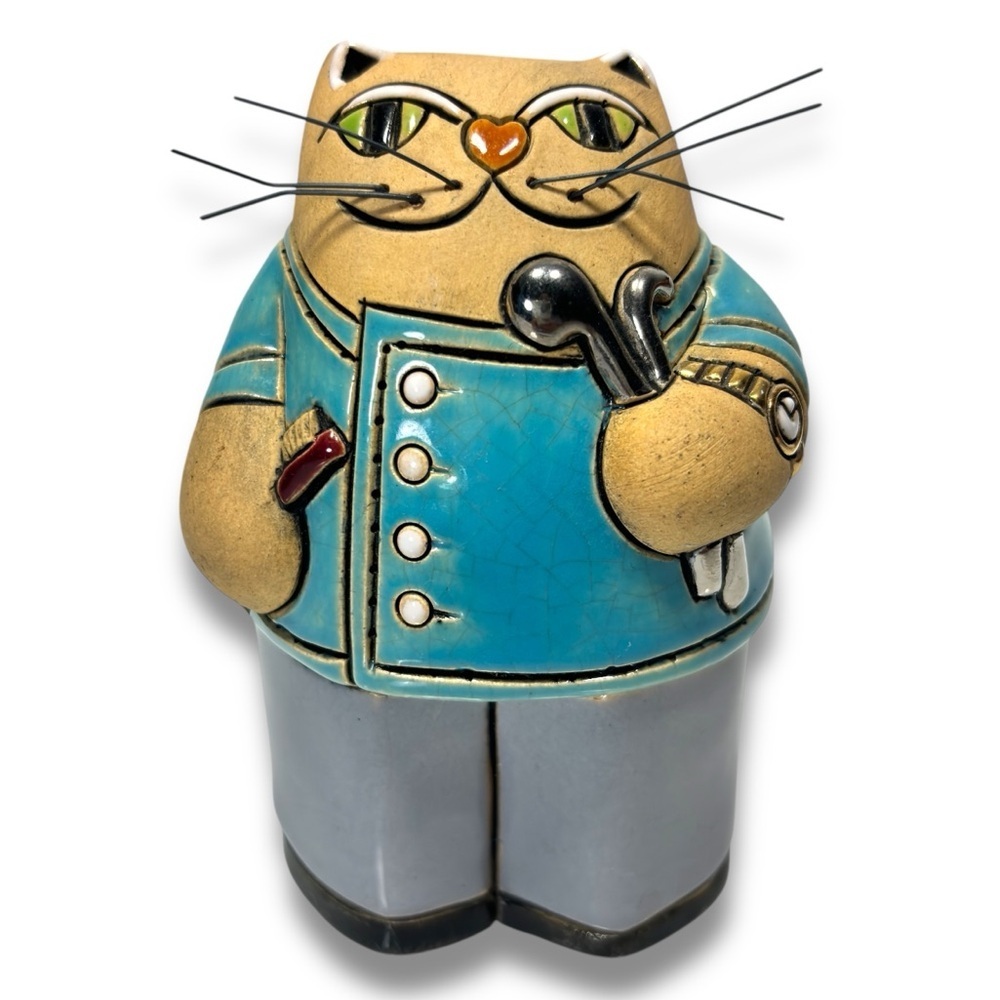 Vintage Olga Artesania Rinconada‎ Handmade Ceramic Cute Cat Dentist Figurine